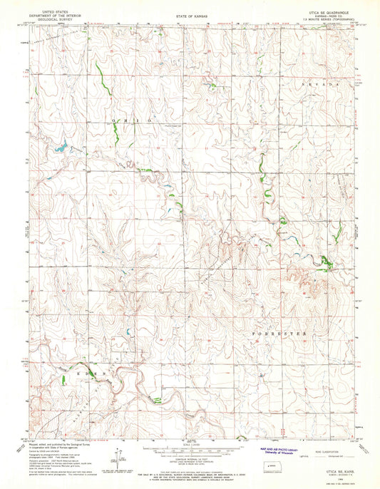Classic USGS Utica SE Kansas 7.5'x7.5' Topo Map Image