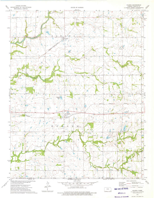 Classic USGS Valeda Kansas 7.5'x7.5' Topo Map Image