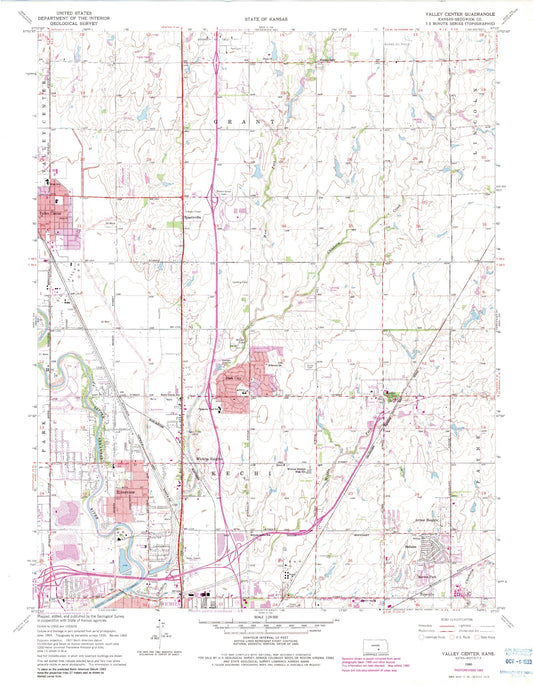 Classic USGS Valley Center Kansas 7.5'x7.5' Topo Map Image
