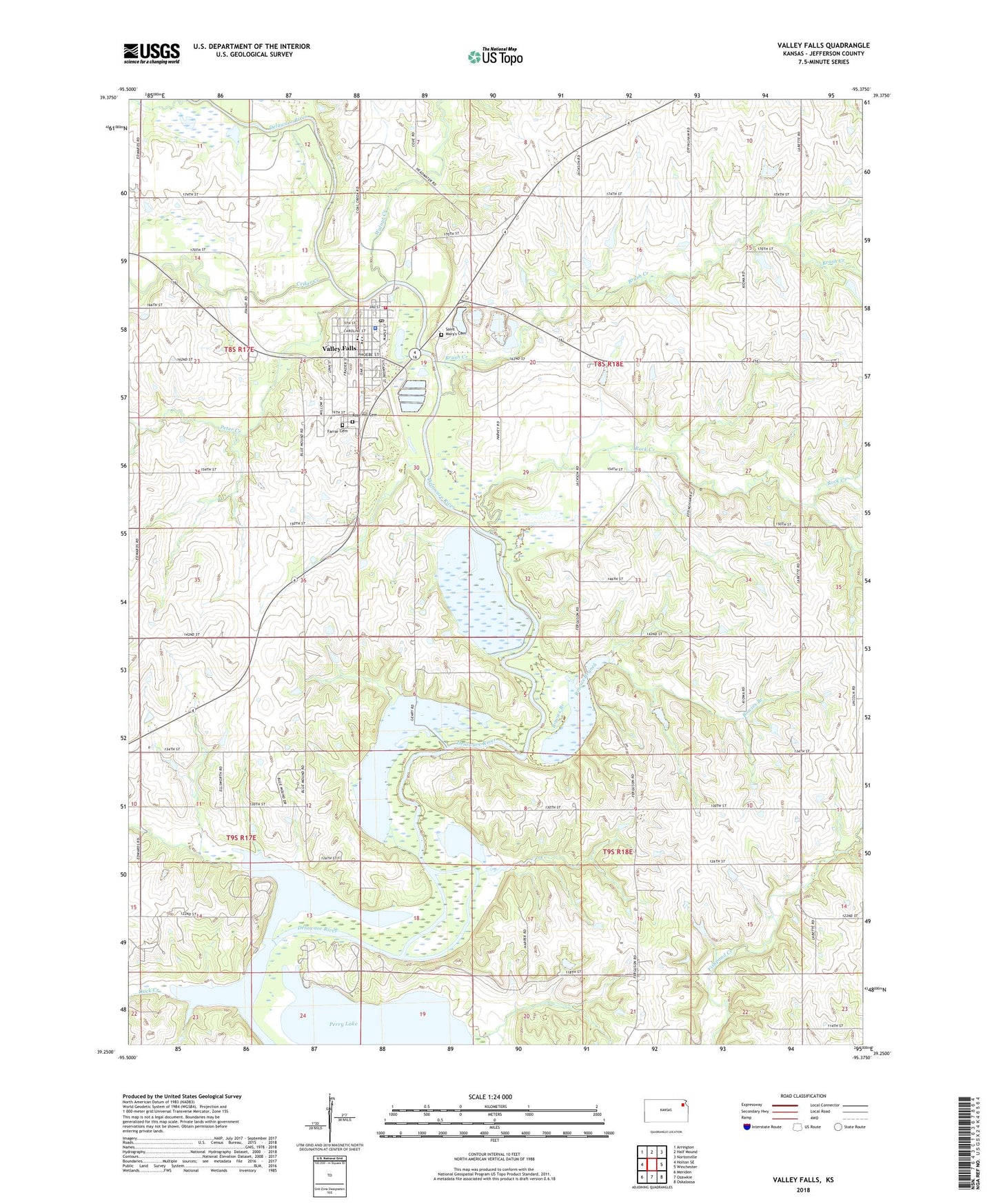 Valley Falls Kansas US Topo Map Image