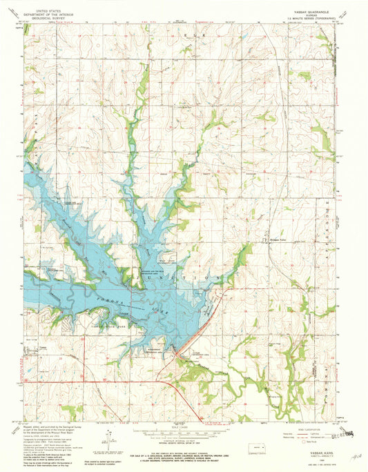 Classic USGS Vassar Kansas 7.5'x7.5' Topo Map Image