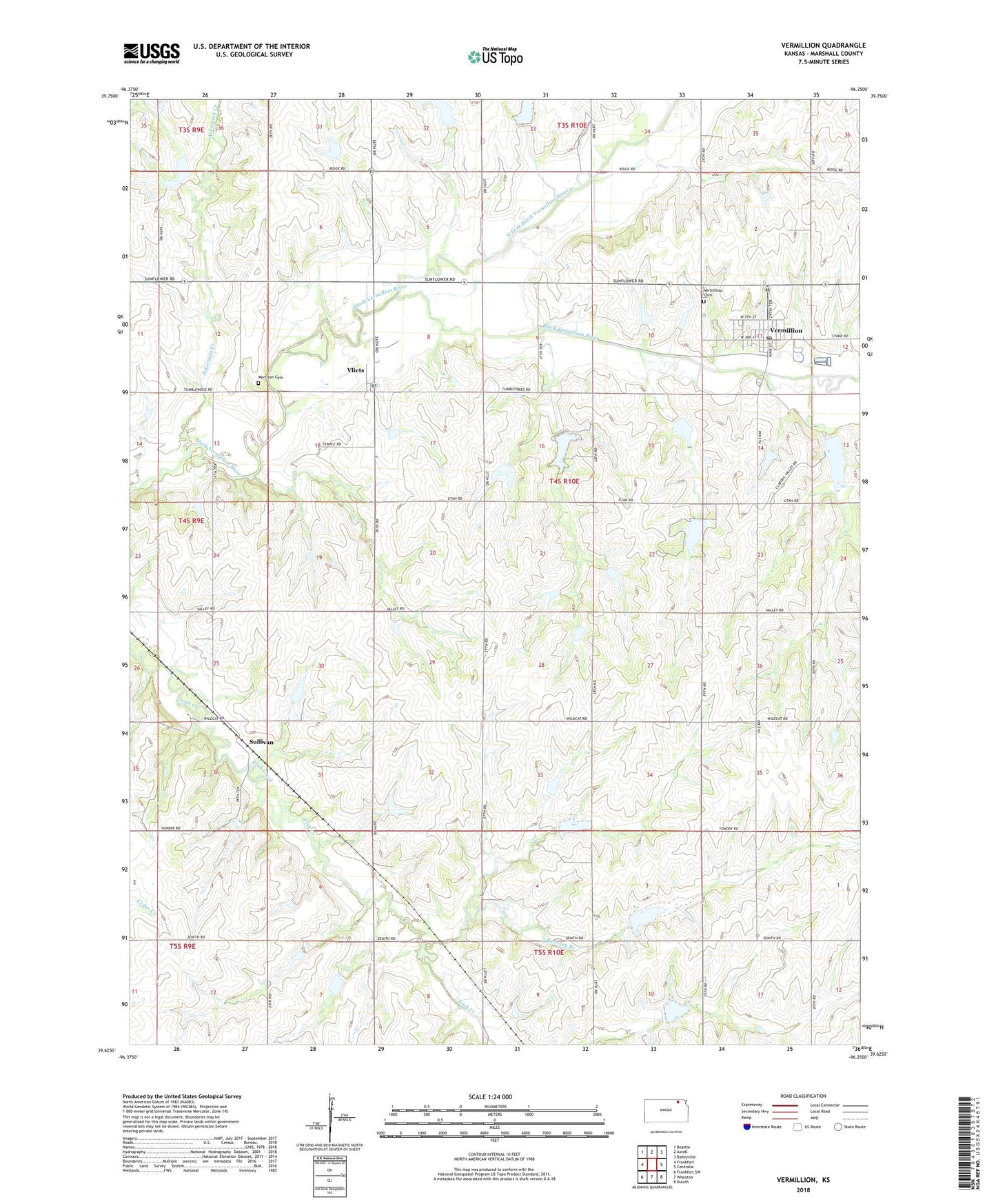 Vermillion Kansas US Topo Map Image