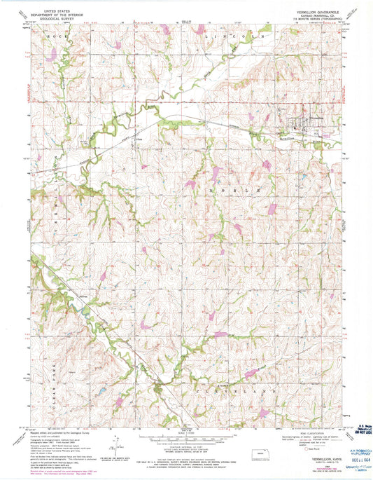 Classic USGS Vermillion Kansas 7.5'x7.5' Topo Map Image