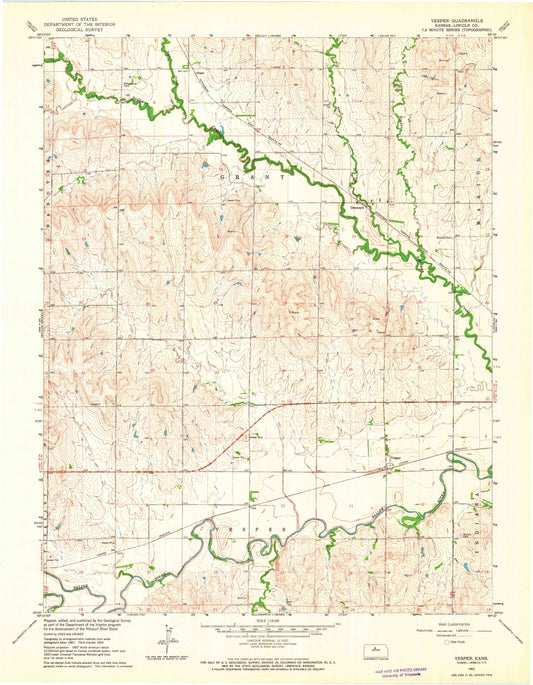 Classic USGS Vesper Kansas 7.5'x7.5' Topo Map Image