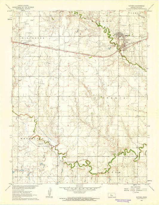 Classic USGS Victoria Kansas 7.5'x7.5' Topo Map Image