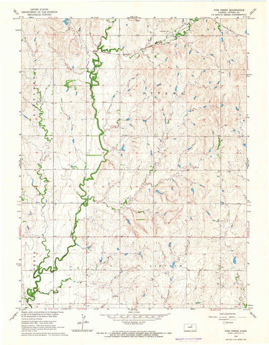 Classic USGS Vine Creek Kansas 7.5'x7.5' Topo Map Image