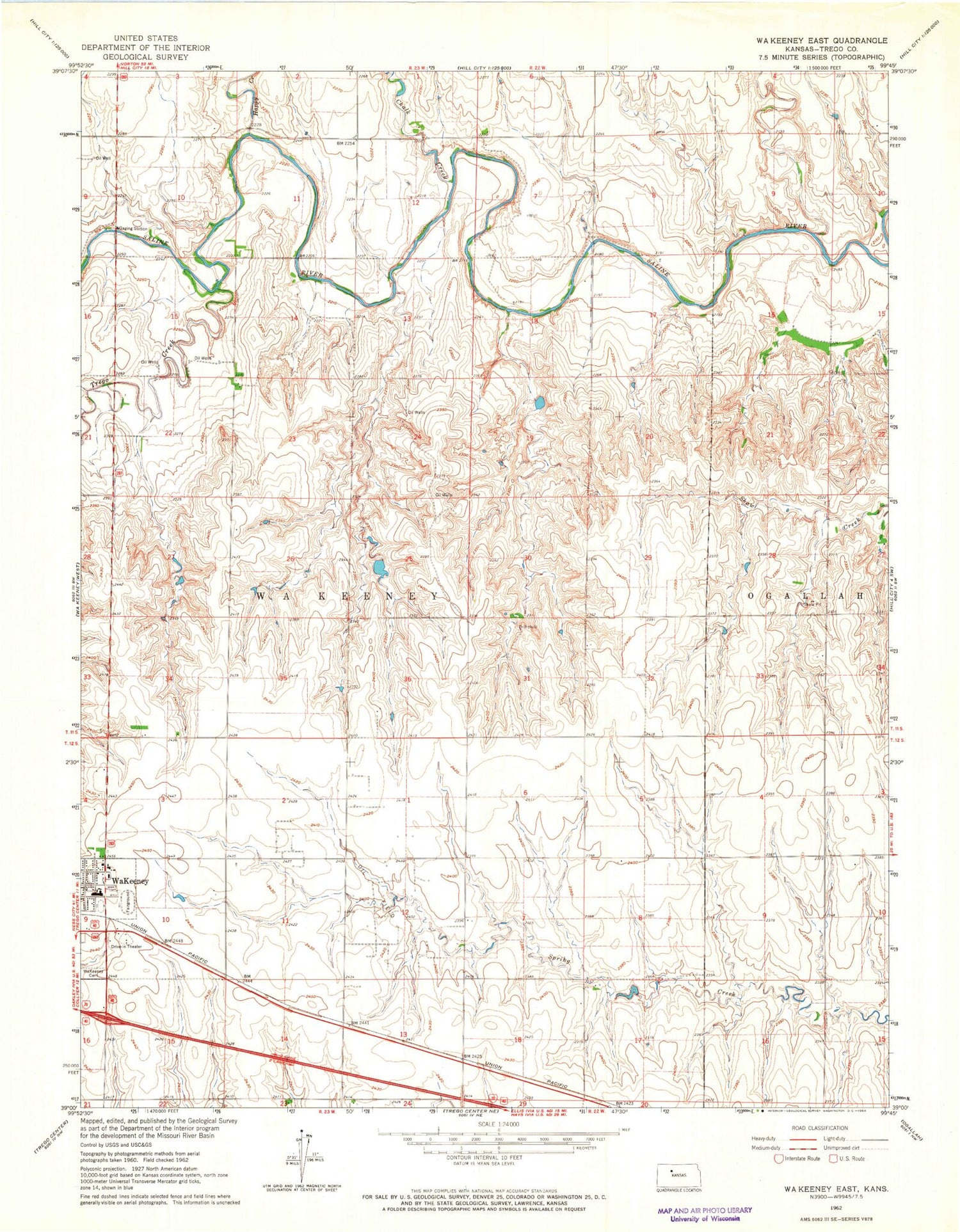 Classic USGS WaKeeney East Kansas 7.5'x7.5' Topo Map Image