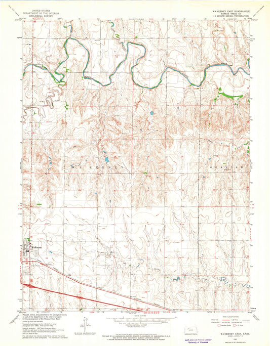 Classic USGS WaKeeney East Kansas 7.5'x7.5' Topo Map Image