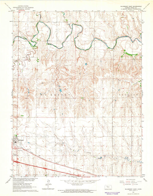 Classic USGS WaKeeney East Kansas 7.5'x7.5' Topo Map Image