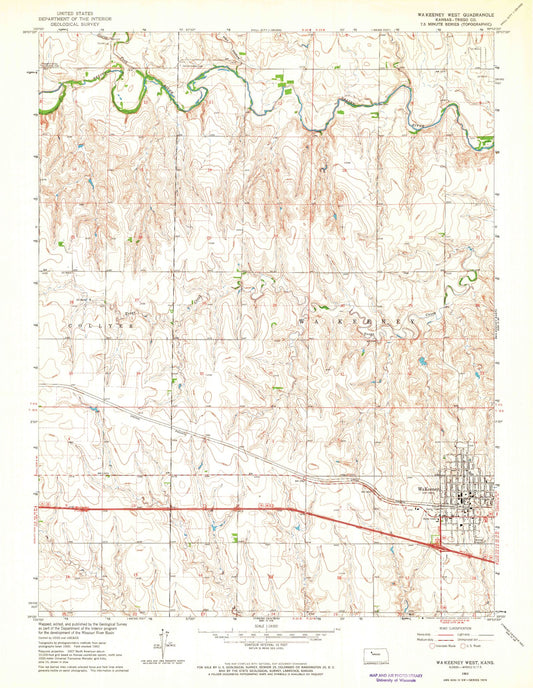 Classic USGS WaKeeney West Kansas 7.5'x7.5' Topo Map Image