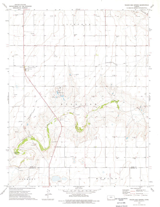 Classic USGS Wagon Bed Spring Kansas 7.5'x7.5' Topo Map Image
