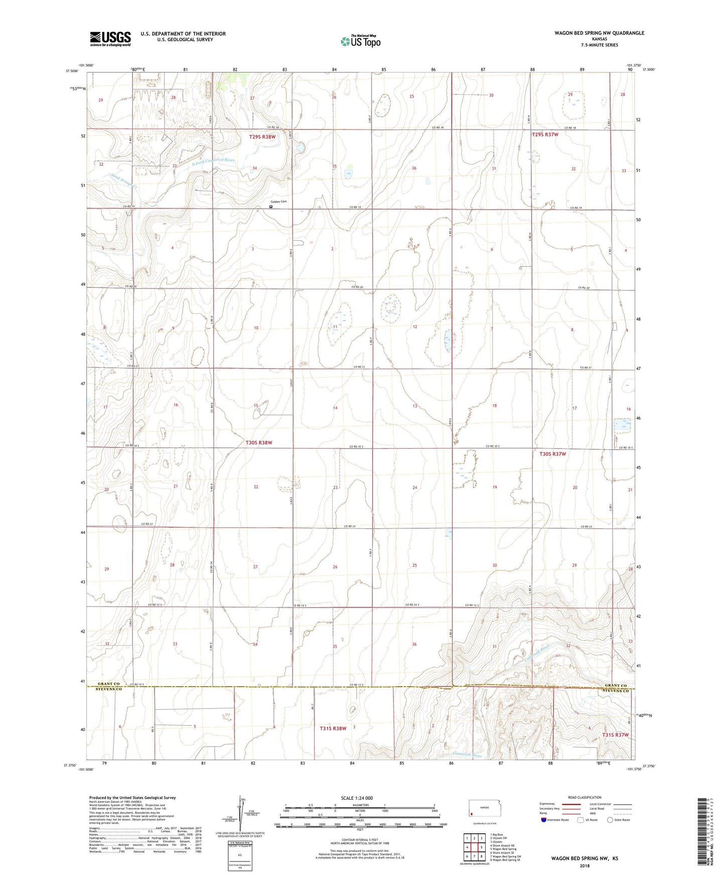 Wagon Bed Spring NW Kansas US Topo Map Image