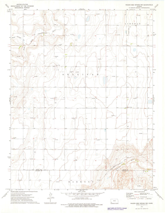 Classic USGS Wagon Bed Spring NW Kansas 7.5'x7.5' Topo Map Image