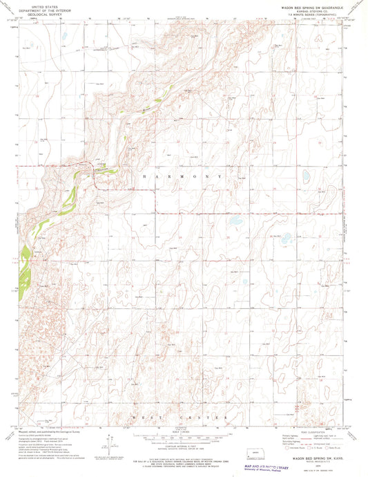 Classic USGS Wagon Bed Spring SW Kansas 7.5'x7.5' Topo Map Image