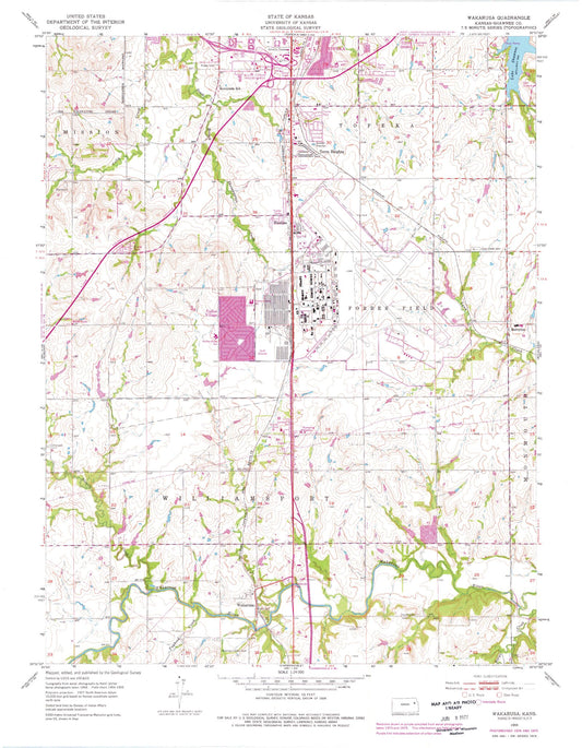 Classic USGS Wakarusa Kansas 7.5'x7.5' Topo Map Image