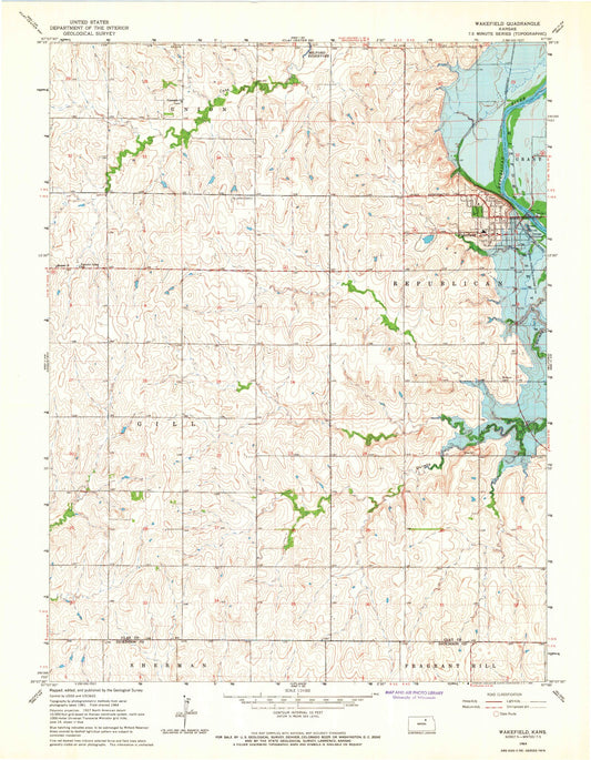 Classic USGS Wakefield Kansas 7.5'x7.5' Topo Map Image
