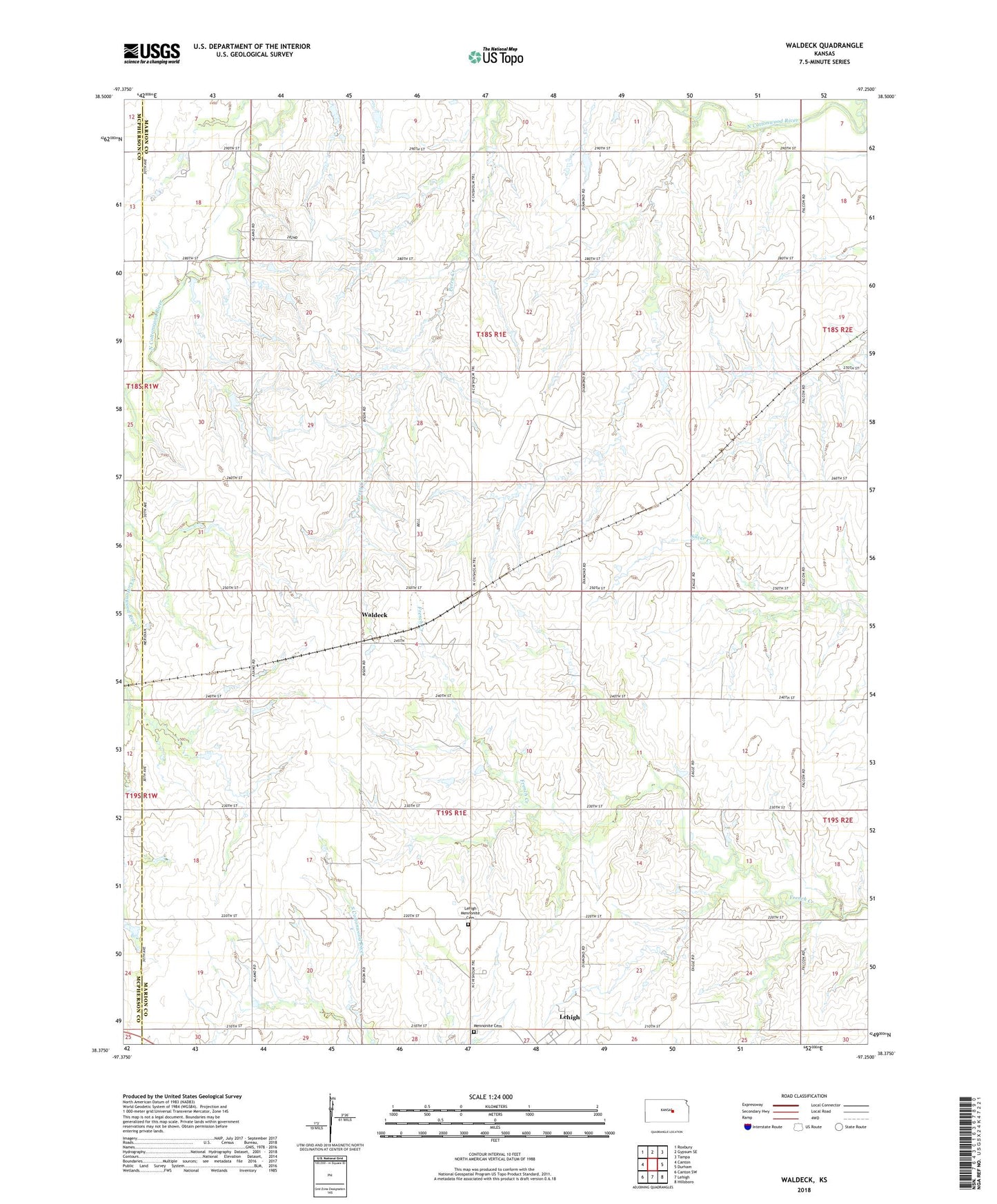 Waldeck Kansas US Topo Map Image