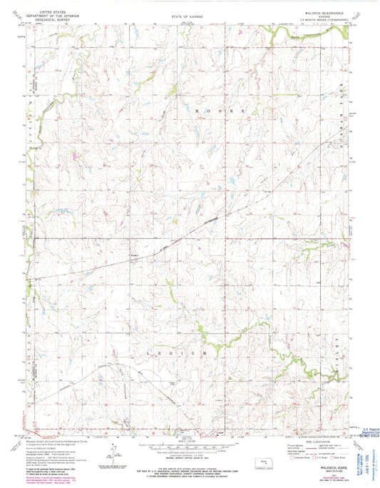 Classic USGS Waldeck Kansas 7.5'x7.5' Topo Map Image