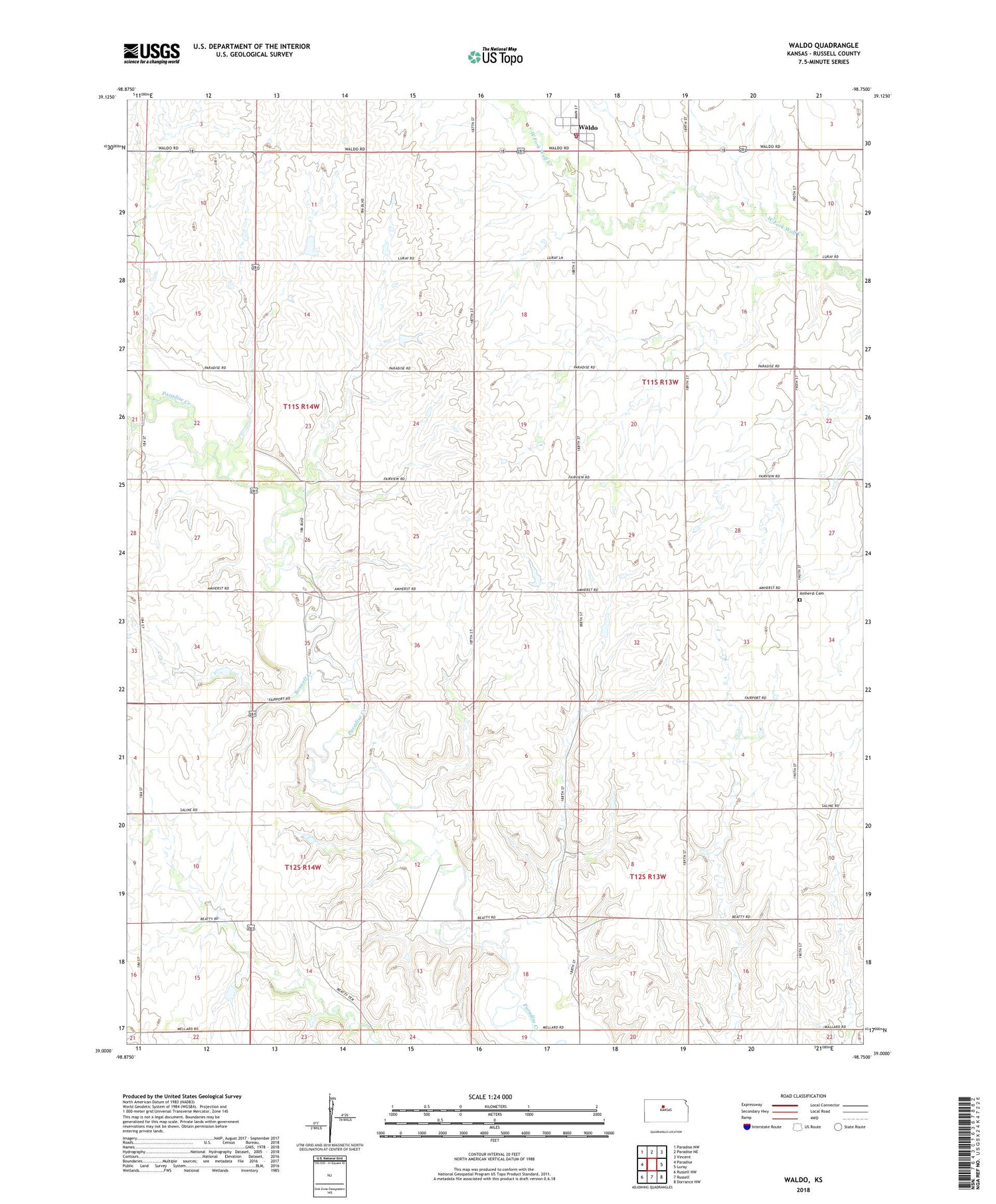 Waldo Kansas US Topo Map Image