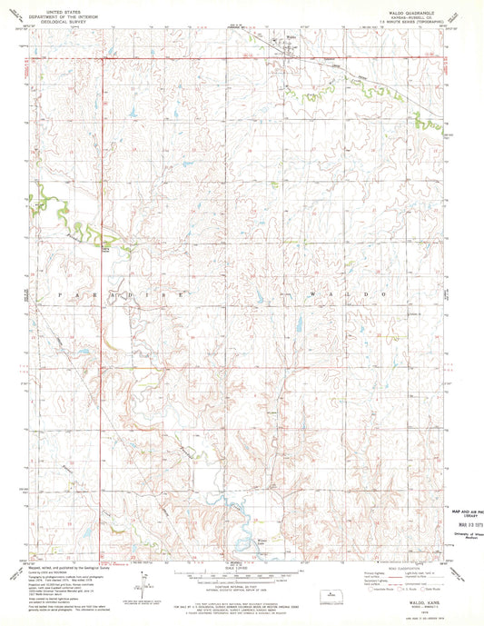 Classic USGS Waldo Kansas 7.5'x7.5' Topo Map Image