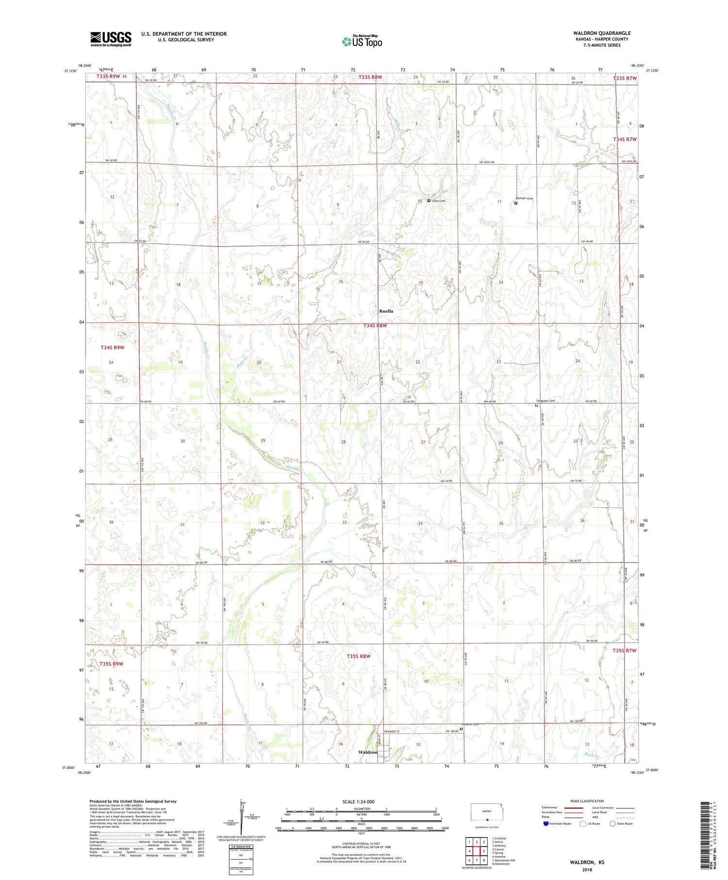 Waldron Kansas US Topo Map Image