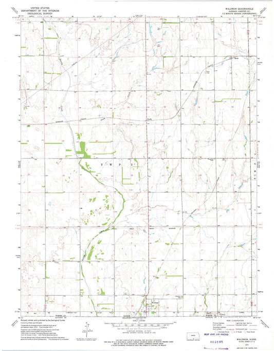 Classic USGS Waldron Kansas 7.5'x7.5' Topo Map Image