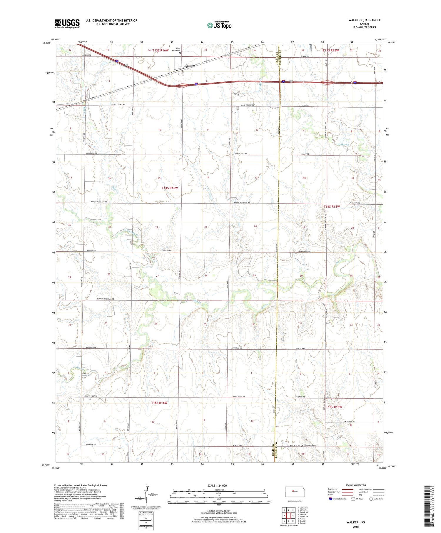 Walker Kansas US Topo Map Image