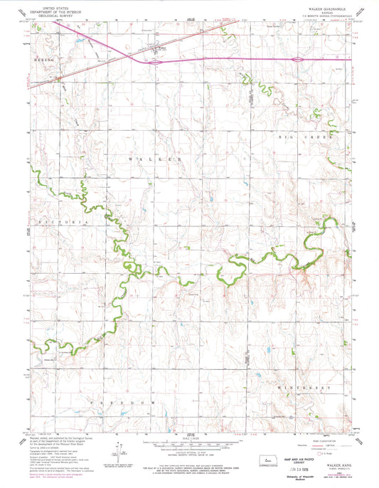 Classic USGS Walker Kansas 7.5'x7.5' Topo Map Image