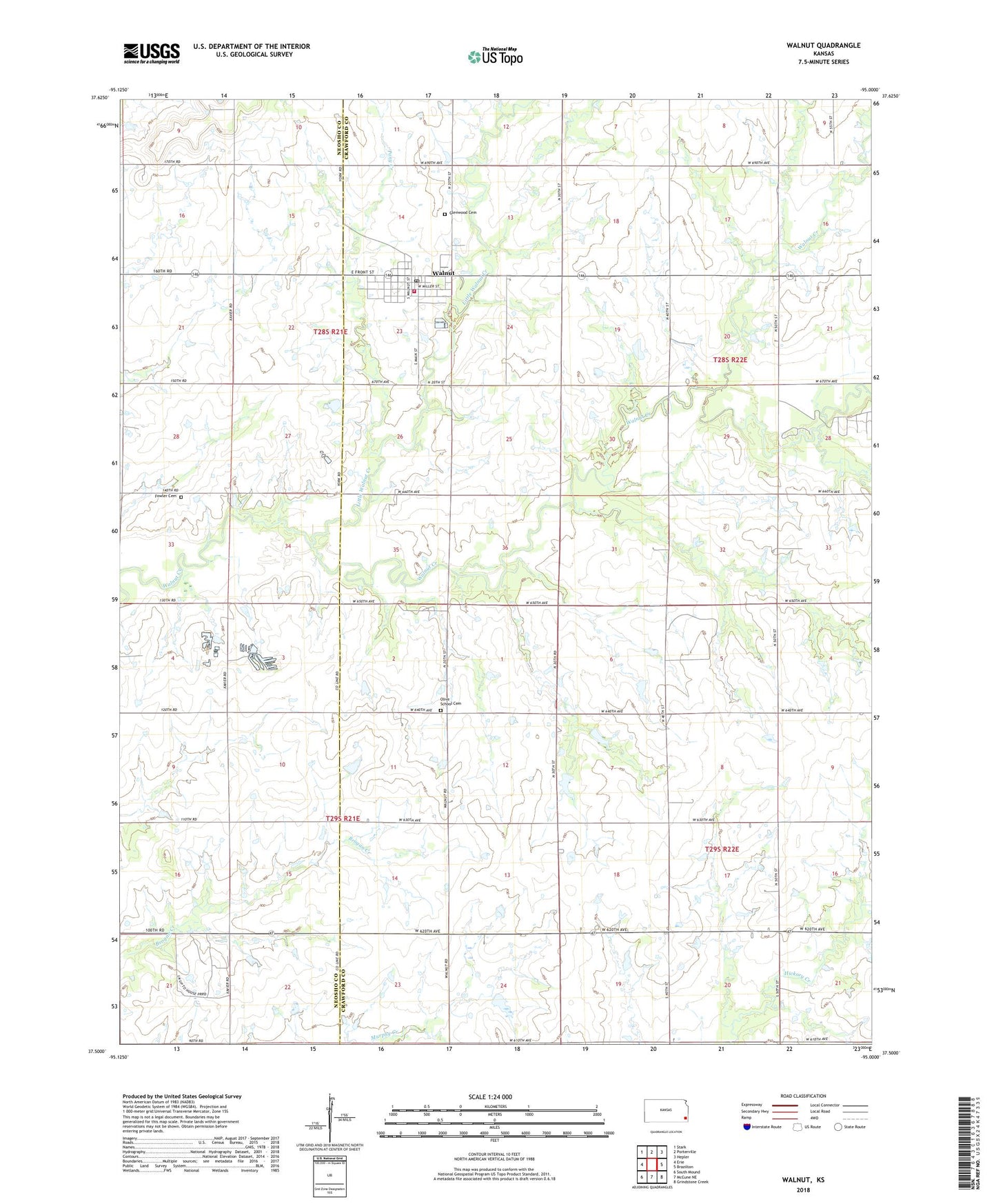 Walnut Kansas US Topo Map Image