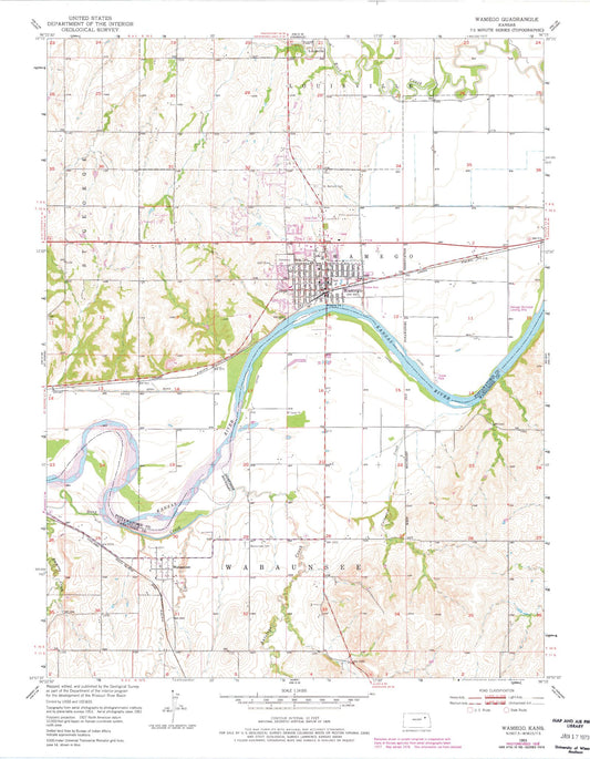 Classic USGS Wamego Kansas 7.5'x7.5' Topo Map Image