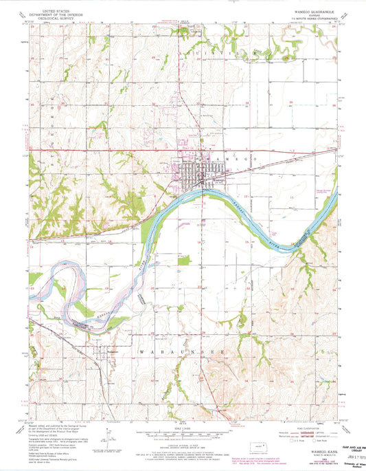 Classic USGS Wamego Kansas 7.5'x7.5' Topo Map Image