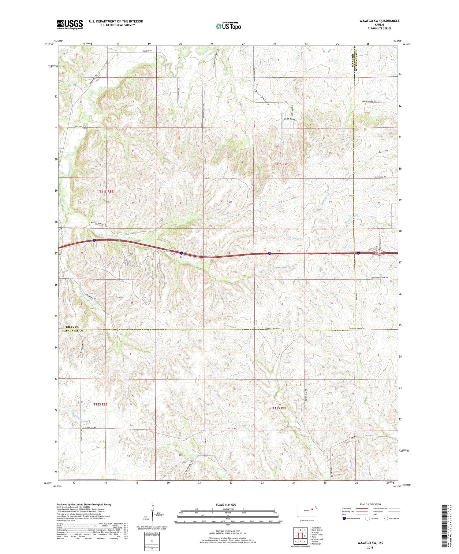 Wamego SW Kansas US Topo Map Image