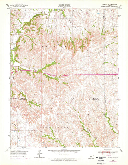 Classic USGS Wamego SW Kansas 7.5'x7.5' Topo Map Image