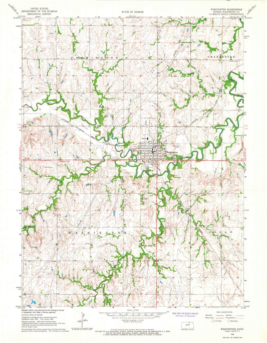 Classic USGS Washington Kansas 7.5'x7.5' Topo Map Image