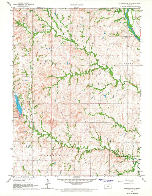 Classic USGS Washington NE Kansas 7.5'x7.5' Topo Map Image