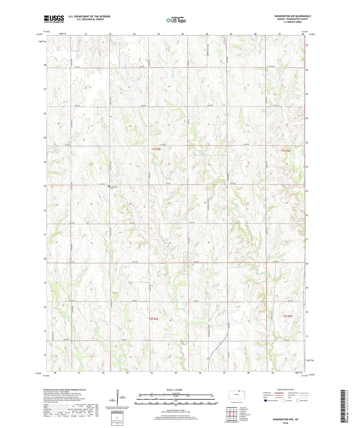Washington NW Kansas US Topo Map Image