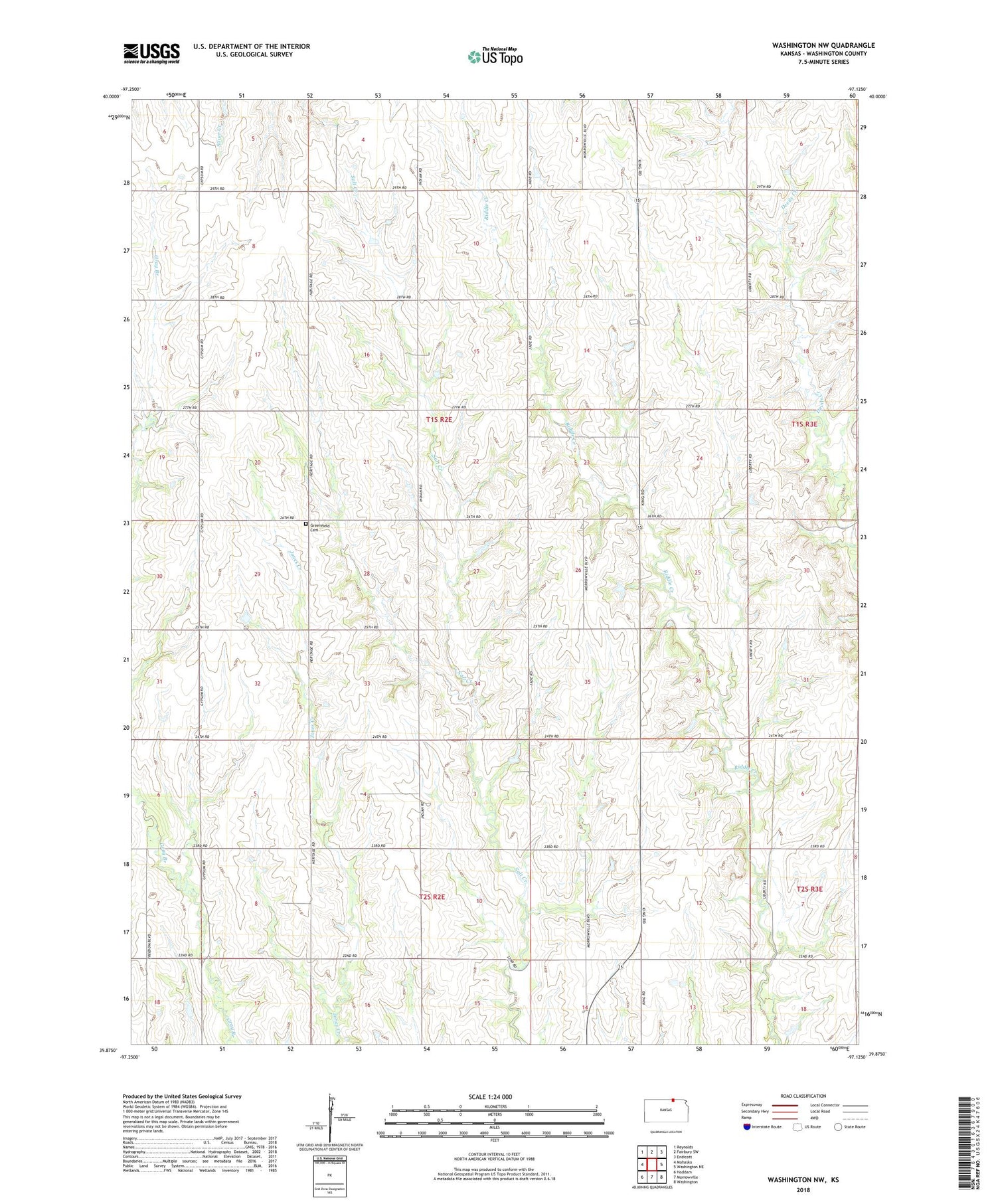 Washington NW Kansas US Topo Map Image