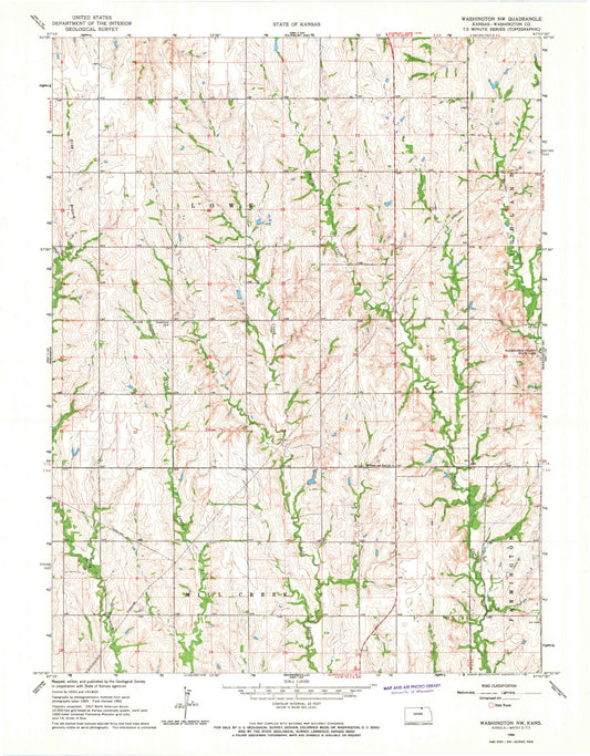 Classic USGS Washington NW Kansas 7.5'x7.5' Topo Map Image