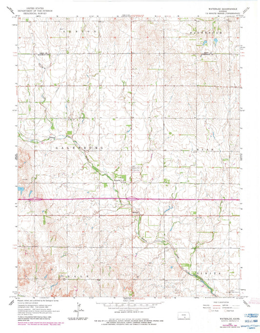 Classic USGS Waterloo Kansas 7.5'x7.5' Topo Map Image