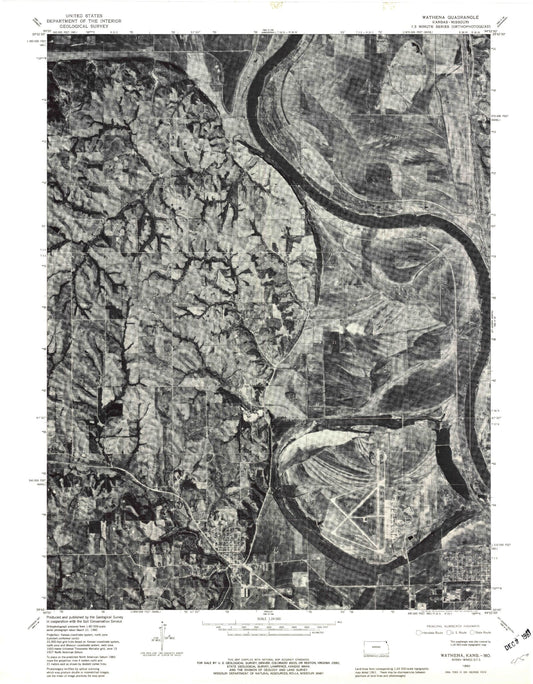 Classic USGS Wathena Kansas 7.5'x7.5' Topo Map Image