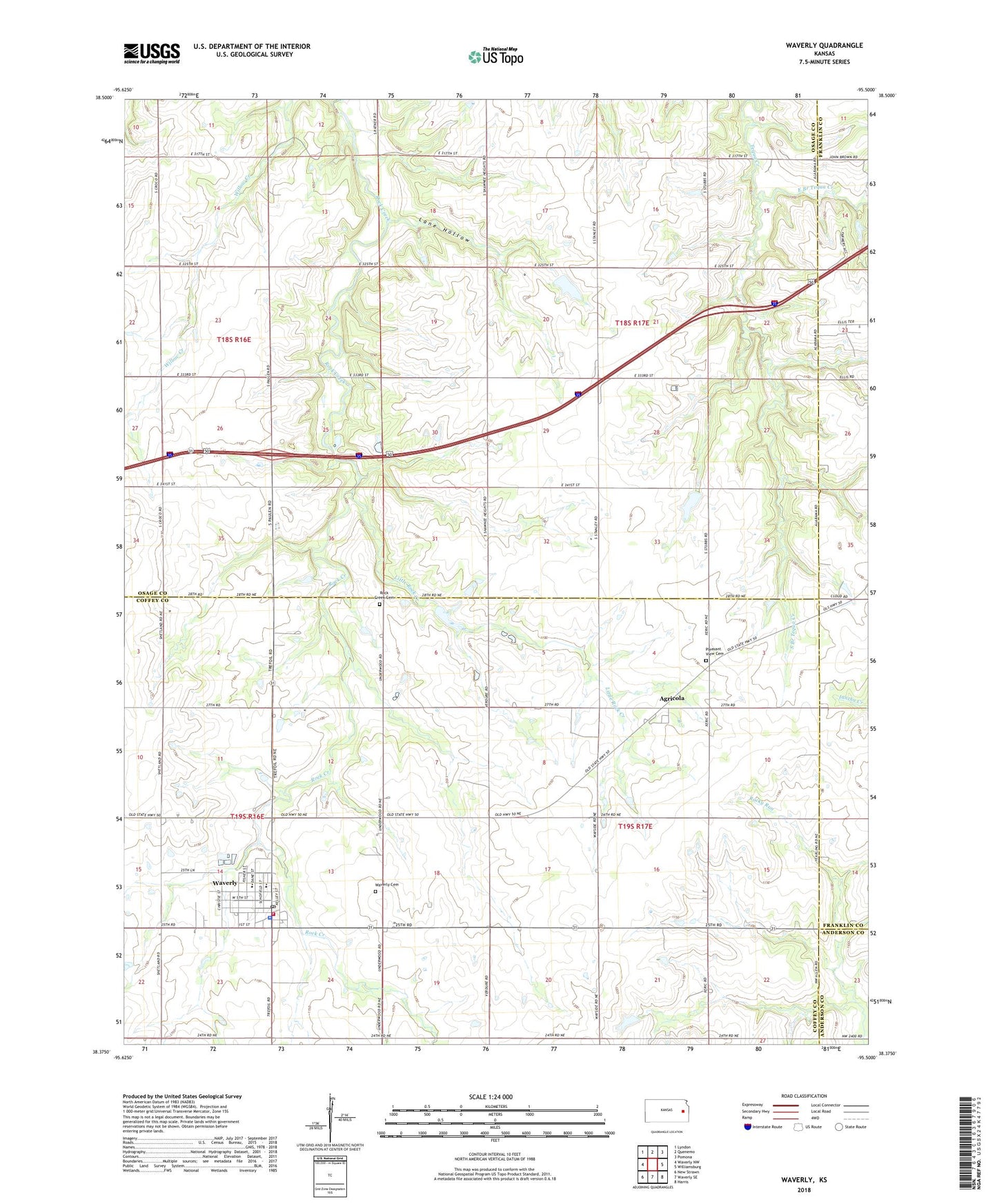 Waverly Kansas US Topo Map Image