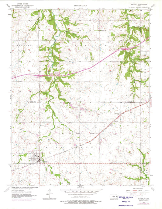Classic USGS Waverly Kansas 7.5'x7.5' Topo Map Image