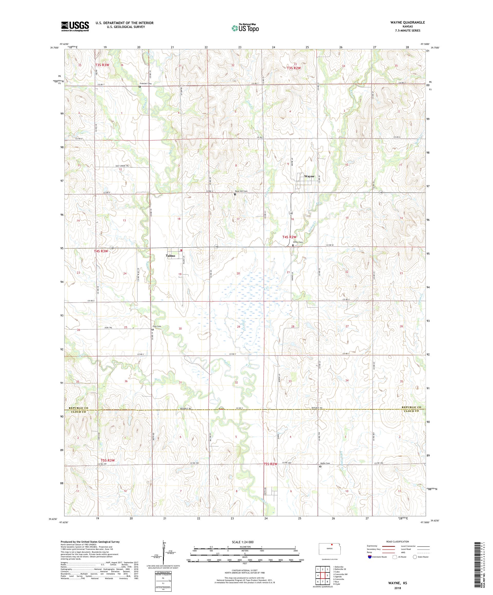 Wayne Kansas US Topo Map – MyTopo Map Store