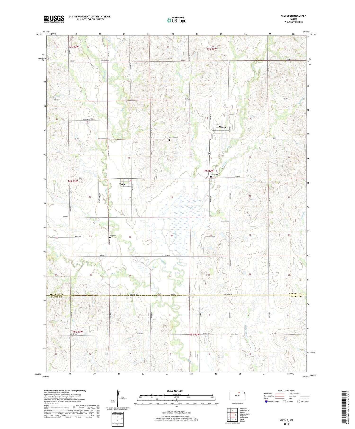 Wayne Kansas US Topo Map Image