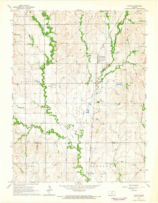 Classic USGS Wayne Kansas 7.5'x7.5' Topo Map Image