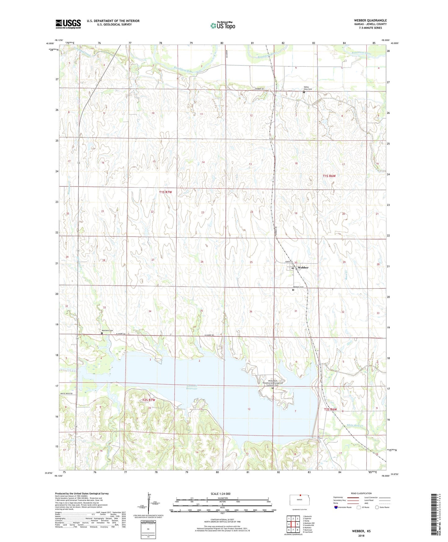 Webber Kansas US Topo Map Image