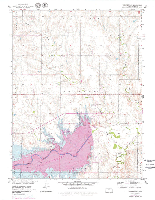 Classic USGS Webster Dam Kansas 7.5'x7.5' Topo Map Image