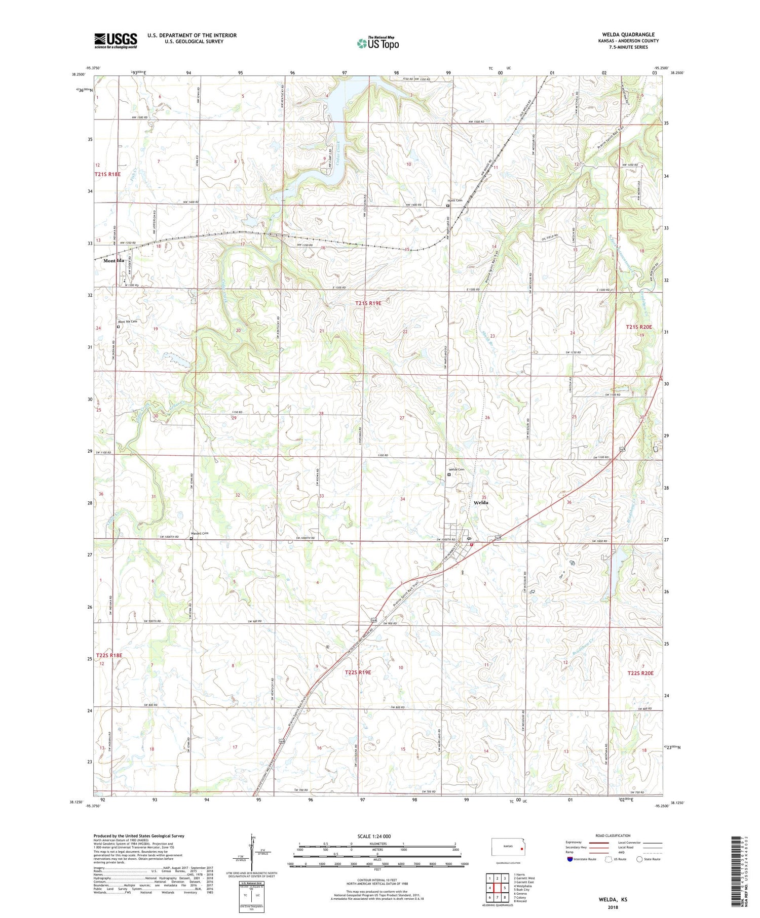 Welda Kansas US Topo Map Image