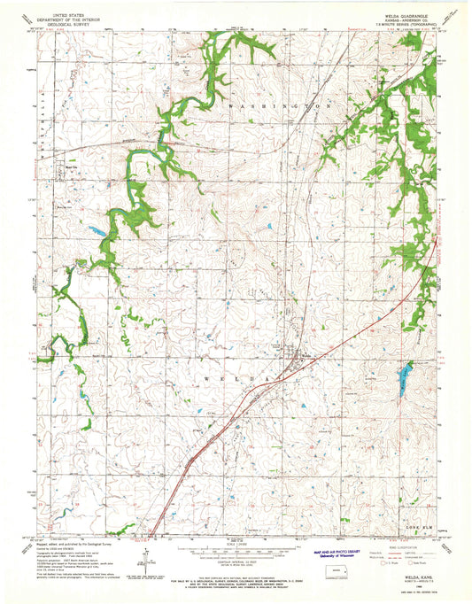 Classic USGS Welda Kansas 7.5'x7.5' Topo Map Image