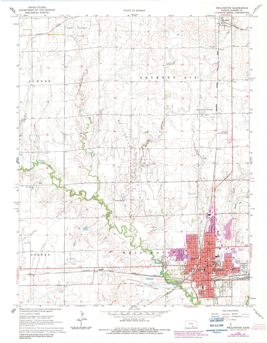 Classic USGS Wellington Kansas 7.5'x7.5' Topo Map Image